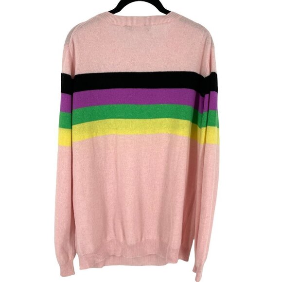 NWT Brodie Cashmere Hill Pink Rainbow Stripe Long Sleeve Pullover Crew Sweater M - Picture 5 of 10